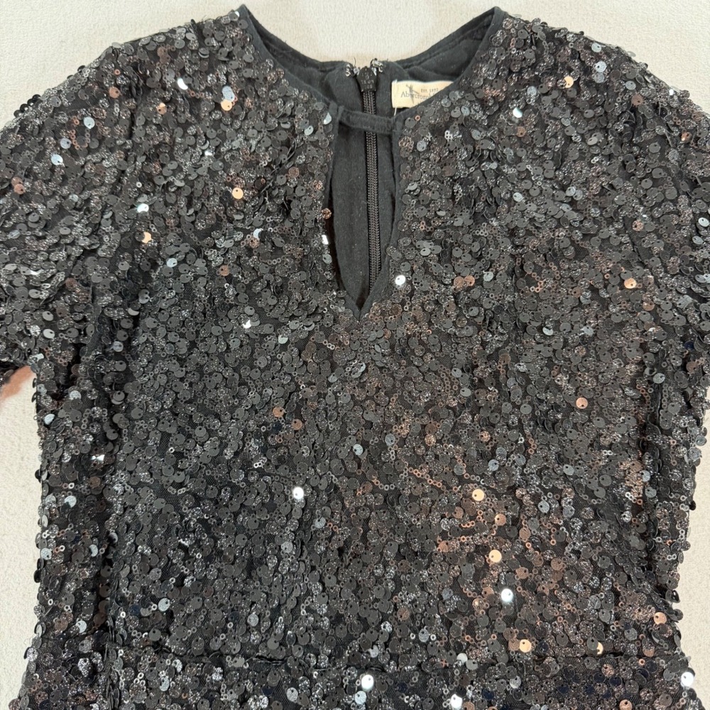 Abercrombie Sequin Mini Dress Black Long Sleeve V Neck Party Womens S - Picture 4 of 10